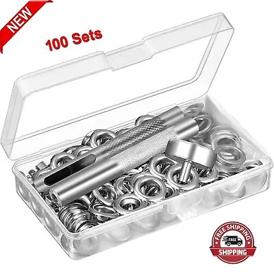 100 Sets Grommet Kit 1/4 Inch Silver Metal Eyelet For Leather Fabric Tarp Shoes. • $12.39