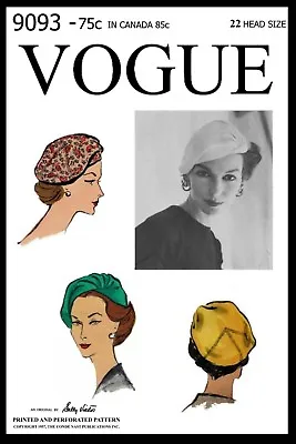 Vogue # 9093 Sally Victor BERET Hat Cap Fabric Sew Pattern Chemo Cancer Alopecia • $5.49