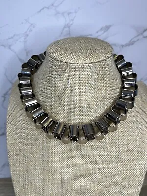 Heavy Chunky Silver Tone Metal Tube Chain Statement Necklace Vintage 90s 770 • £9.99