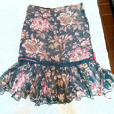 Anthropologie Odille Women's Back Zip Mermaid Skirt Flounce Hem Silk Floral Sz 6 • $28.15