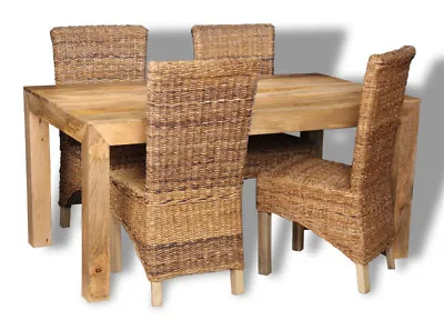 Solid Mango Wood Light Dakota 160cm Dining Table & 4 Rattan Chairs New Furniture • £740.20