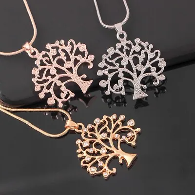 Fashion  Gold Silver Life Family Tree Rhinestone Pendant Necklace Women Jewelry • $1.81