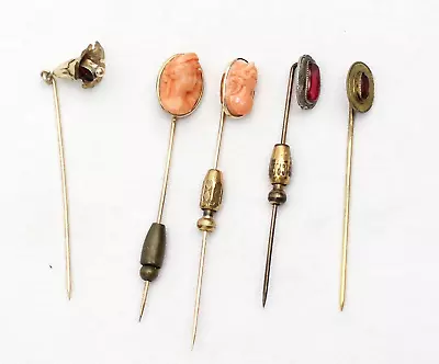 Lot Of 5 Vintage Antique Gold-Tone Cameo Jewel Stick Pins • $32