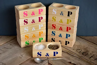 Eco-friendly Salt And Pepper Pinch Pots Handmade From Pine With S & P Stencil • £11.99