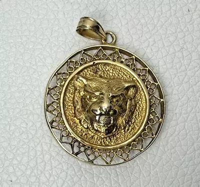 Vintage 14k Yellow Gold Wolf Lion Reversible Pendant 9.6g 28mm • $699