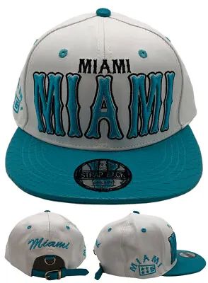 Miami New EFLAG Leader Leather Luxe Dolphins White Aqua Era Strapback Hat Cap • $19.99