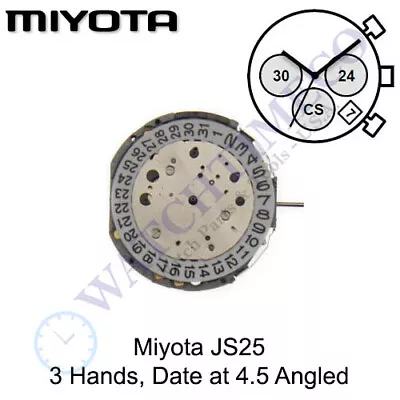 Genuine Miyota JS25 Movement Japan 3 Hands Date At 4.5 Angled • $23.95