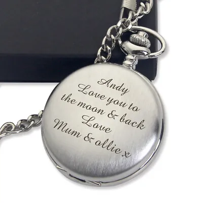 Personalised Mens Pocket Watch Laser Engraved Any Text For Son Dad Husband Uncle • £9.99