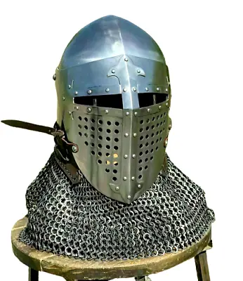 Medieval 18Ga Chain Mail Helmet Barbuda Warrior Steampunk Armor Helmet • $160.55