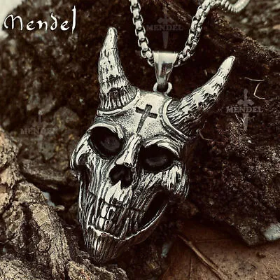 MENDEL Gothic Mens Satanic Biker Punk Devil Skull Rock N Roll Pendant Necklace • $12.99