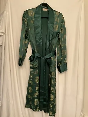 Vintage HANGZHOU Longevity Chinese Dragon Kimono Smoking Jacket Robe Sz Lg Satin • $59.99