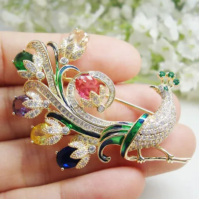 $13.42 • Buy Luxurious Multi-color Peacock Festival Gifts Woman's Brooch Pin Zircon Crystal 