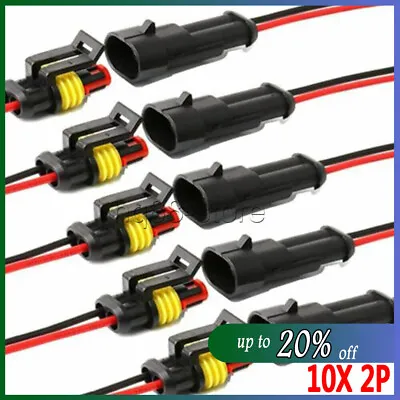 10Kit 12V 2Pin Cable Wire Connector Plug Waterproof Sealed For Electrical Car • £5.49