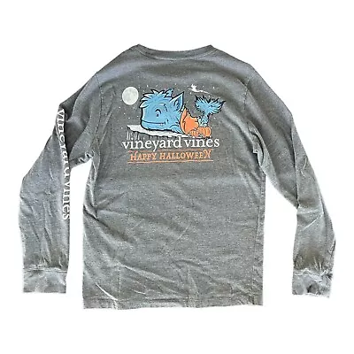 Boys Vineyard Vines HALLOWEEN T-Shirt Small Long Sleeve Whale Grey Warewolf • $8.96