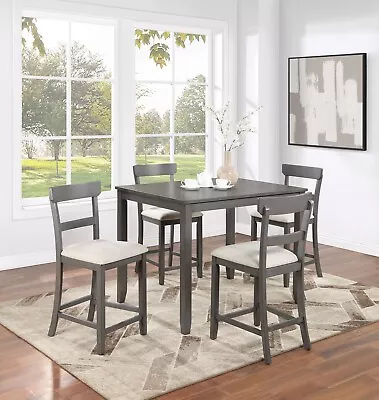 Dining Room 5pc Set Counter Height Table 4 High Chairs Grey Finish Dining Set • $949.99