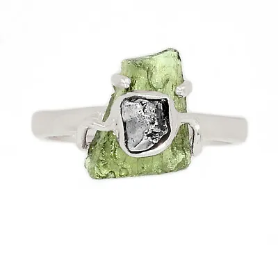 Natural Genuine Czech Moldavite 925 Sterling Silver Ring Jewelry S.8 CR16697 • $39.99