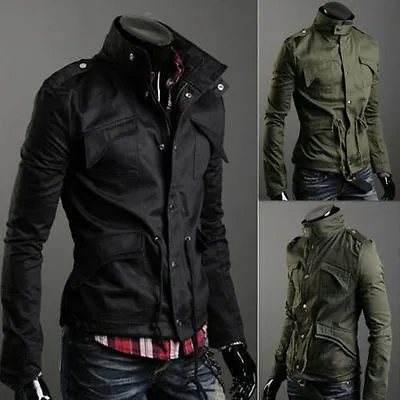 Hot Selling Item Mens Slim Fit Military Style Jacket Stand Collar Coat Hoody Ove • $36.88