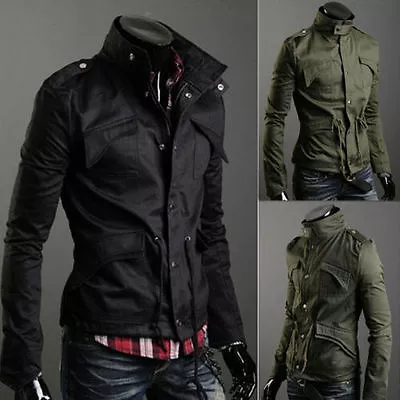 New Mens Slim Fit Military Style Jacket Stand Collar Coat Hoody Overcoat • $27.57