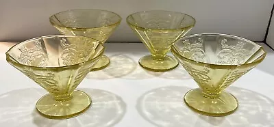 4 Vtg. Depression Glass Yellow Amber Federal Madrid Sherbet Fruit Cups 1930'S • $24.95