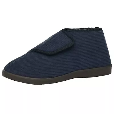 Men's Cord Bootie Slippers Corduroy Adjustable Easy Close - Black Or Navy • £18.99