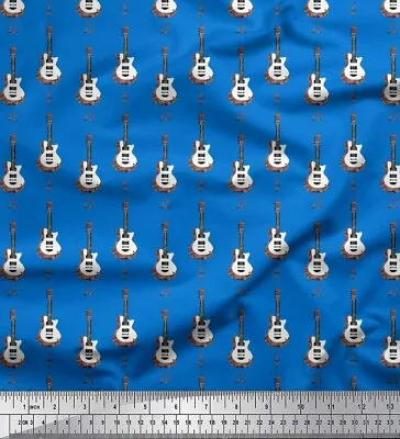 Soimoi Cotton Poplin Fabric Notes & Guitar Musical Instrument Print-WKN • $9.64