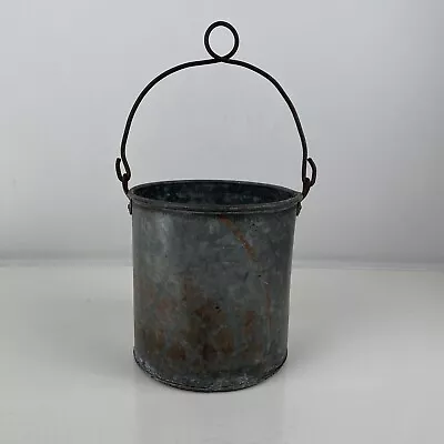 Vintage Loop Handle Galvanized Metal Well Bucket Farm Primitive 14.5” Tall • $49.95