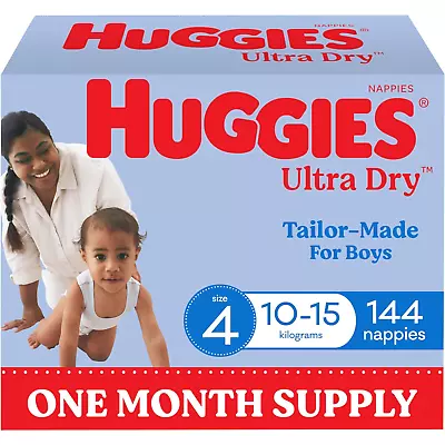 Huggies Ultra Dry Nappies Boys Size 4 (10-15kg) 144 Count - One Month Supply • $76.90