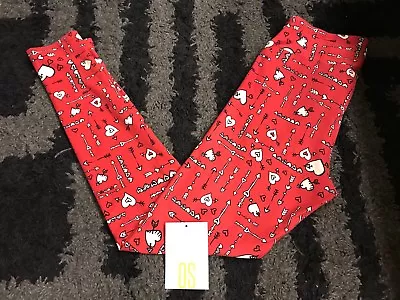OS Valentines Vday LuLaRoe One Size Leggings Black Red Hearts Arrows Cream Amore • $25
