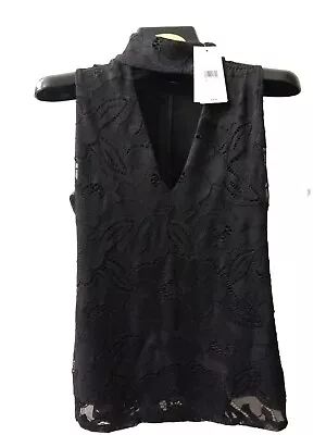 NWT $59 Guess Small Black Lace Halter Cocktail Sleeveless Keyhole Neck Blouse • $22