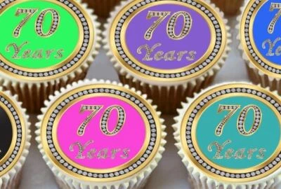 70th Birthday Anniversary Age 70  Edible Cupcake Toppers Cake Decorations 1159 • £2.99