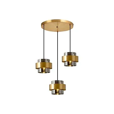 Pobllem Mid Century Chandelier Gold Brass Ceiling Hanging Light Gray Glass Sh... • $204.99