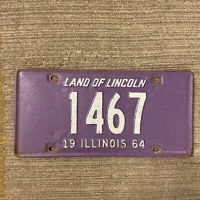 1964 Illinois License Plate 1467 Low Number Four Digit Auto Garage Decor Purple • $59.50