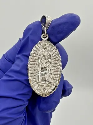 Religious Sterling Silver 925 Diamond Cut Virgin Mary Pendant 2” • $54.99