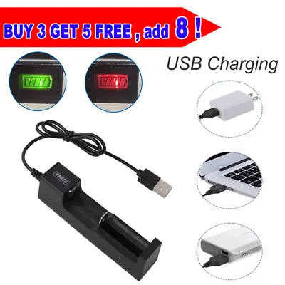 USB Single Slot Charger With Indicator Light For Rechargeable Li-ion Battery • £2.89