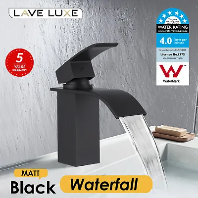 Matt Black Square Waterfall Faucet Spout Basin Vanity Mixer Tap Solid Brass WELS • $69.91