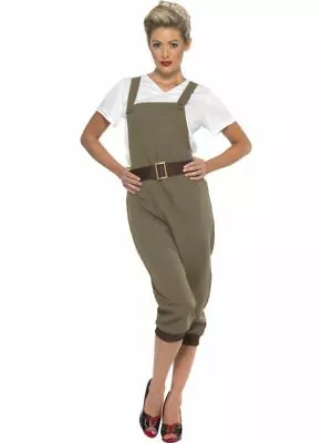 Ladies WW2 1940s Land Girl Army World War 2 Fancy Dress Costume Khaki • £26.23