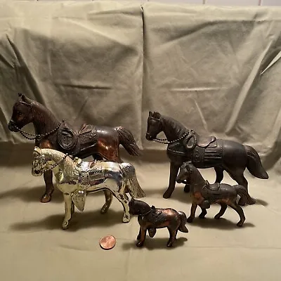A Lot Of 5 Vintage Cast Metal Copper Color Hollow Western Horse Statue Figurines • $25