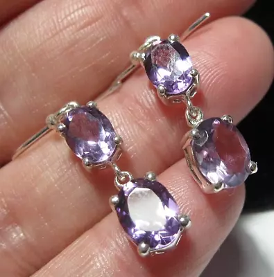 Edwardian Style Sterling Silver Amethyst Gem Stone Drop EARRINGS UK Gift • £29.99