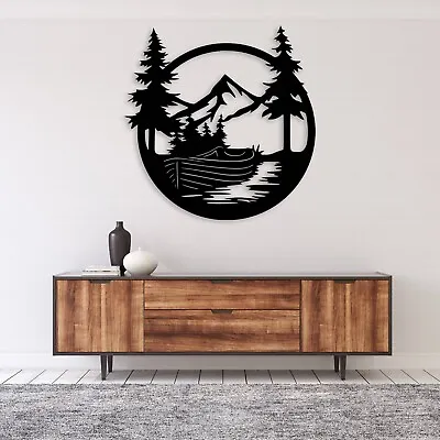 Wall Art Home Decor Metal Acrylic 3D Silhouette Poster USA Drift Boat Mountain • £85.48