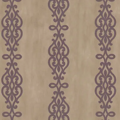 Fine Decor - Champagne Shimmer & Mauve Purple Glitter Damask Feature Wallpaper • £1.99