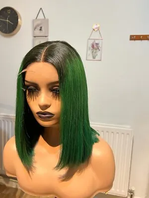 Ombre Green Bob Wig 100% Raw Donor 2x4 Closure 12-inch Vietnam Hair  • £230