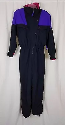 Vintage 90s Eddie Bauer Neon Insulated One Piece Winter Ski Snowsuit Womens 12P • $129.99