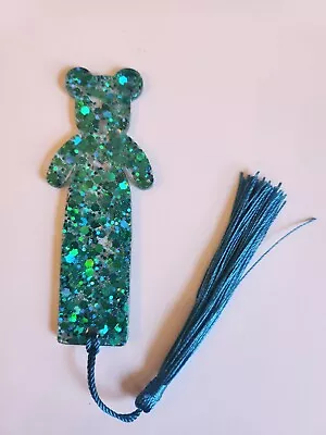 Bear Sparkle Resin Bookmark With Tassel Teal With Glitter • £3.50