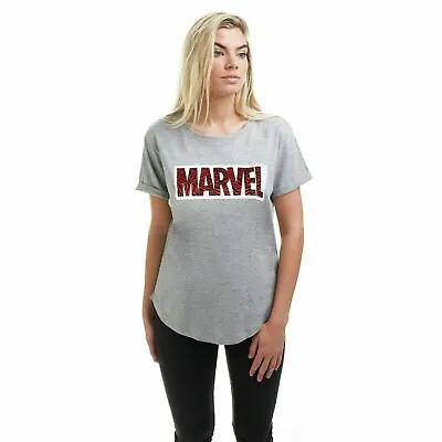 Official Marvel Ladies  Marvel Logo Zebra T-Shirt Grey S -XL • £11.99