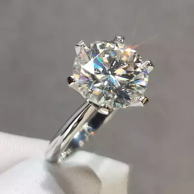 6 Ctw 12mm Round Cut Moissanite Solitaire Engagement Ring 14K White Gold Plated • $131.20