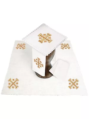 Altar Linens Chalice Set Gold Jerusalem Cross Pall Corporal Lavabo Purificator • $59.72