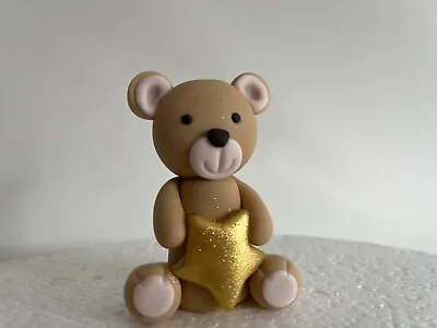 Teddy Bear Gold Star Edible Cake Topper / Personalised Rainbow Fondant Toppers • £13.90