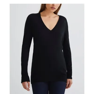 AG Adriano Goldschmied Black V Neck Cashmere Sweater Size Medium • $50