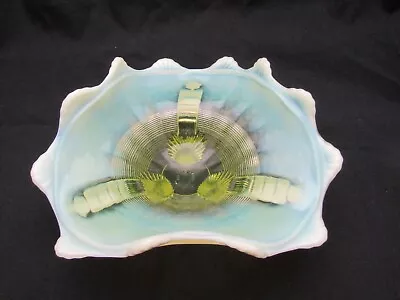 Antique Northwood Glass 1900 Klondyke Yellow Vaseline Opalescent Tri-Footed Bowl • $42.39