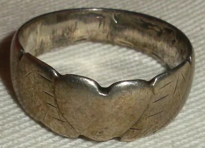 VINTAGE WORLD WAR 2 WW2 HEART ENGRAVED COIN SILVER TRENCH ART RING SZ 8 1/4 Vafo • $49.99